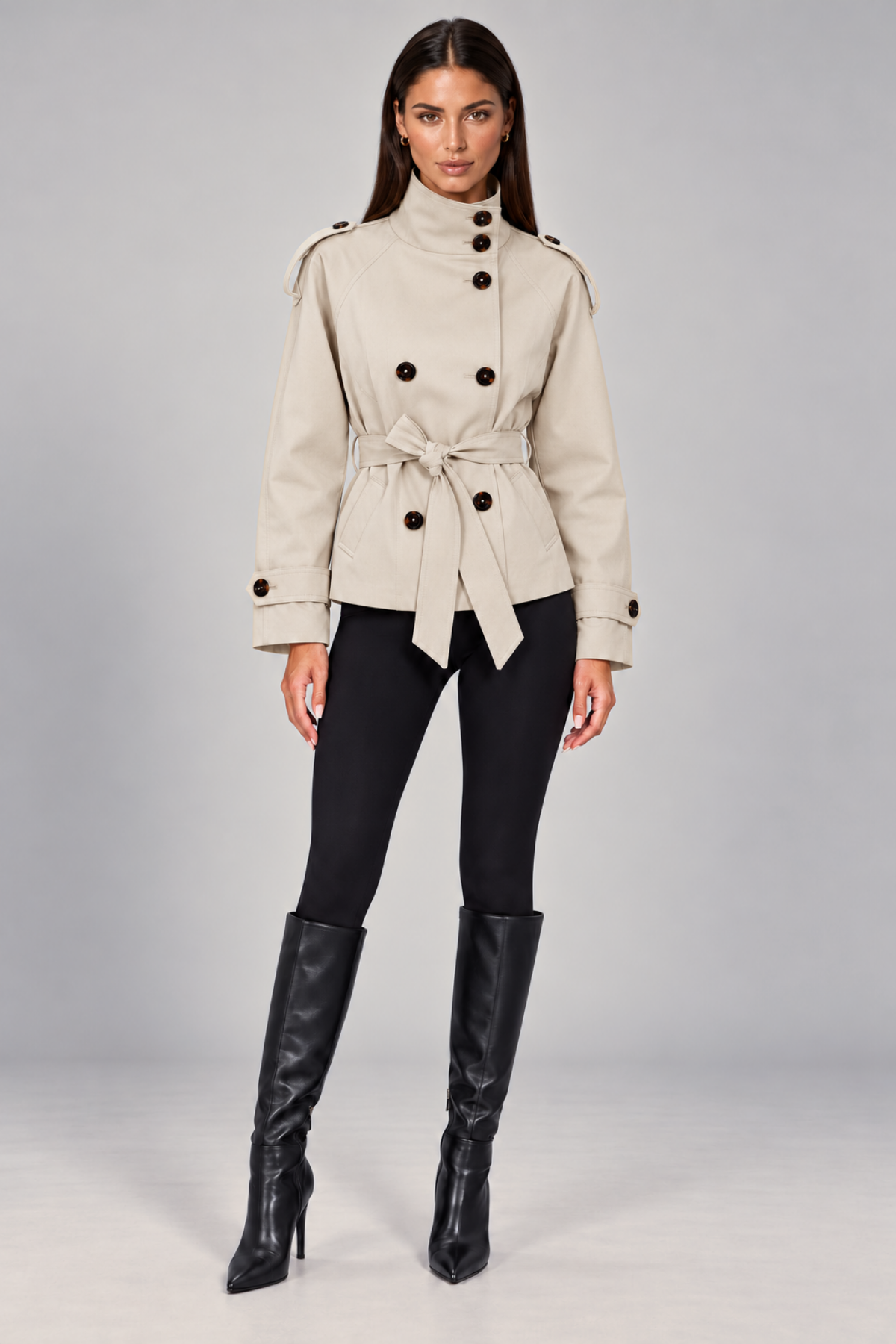 Double-Breasted Short Trench Coat