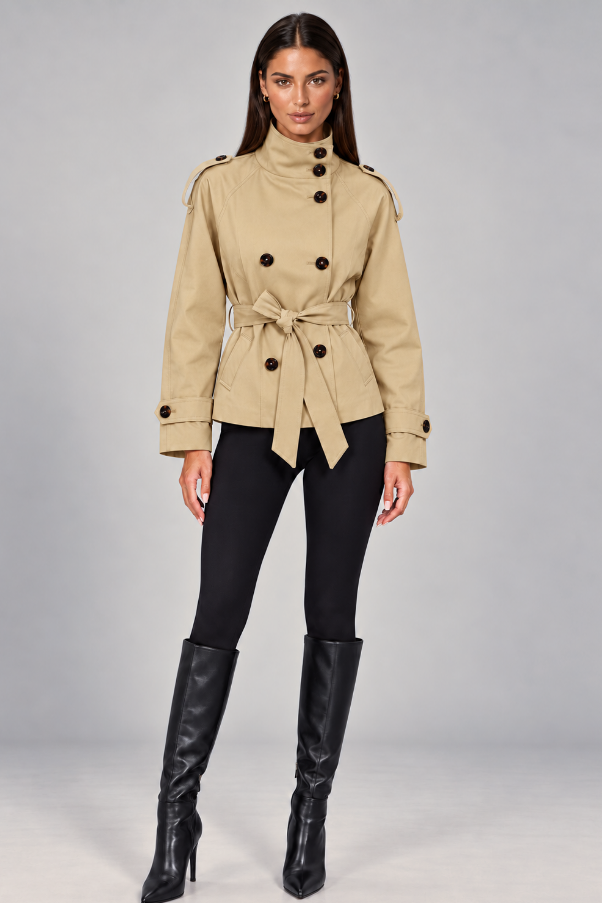 Double-Breasted Short Trench Coat