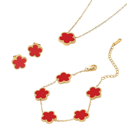 Clover Earrings, Bracelet, Necklace Set
