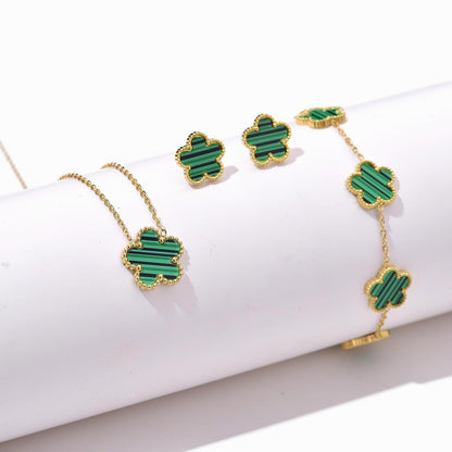 Clover Earrings, Bracelet, Necklace Set