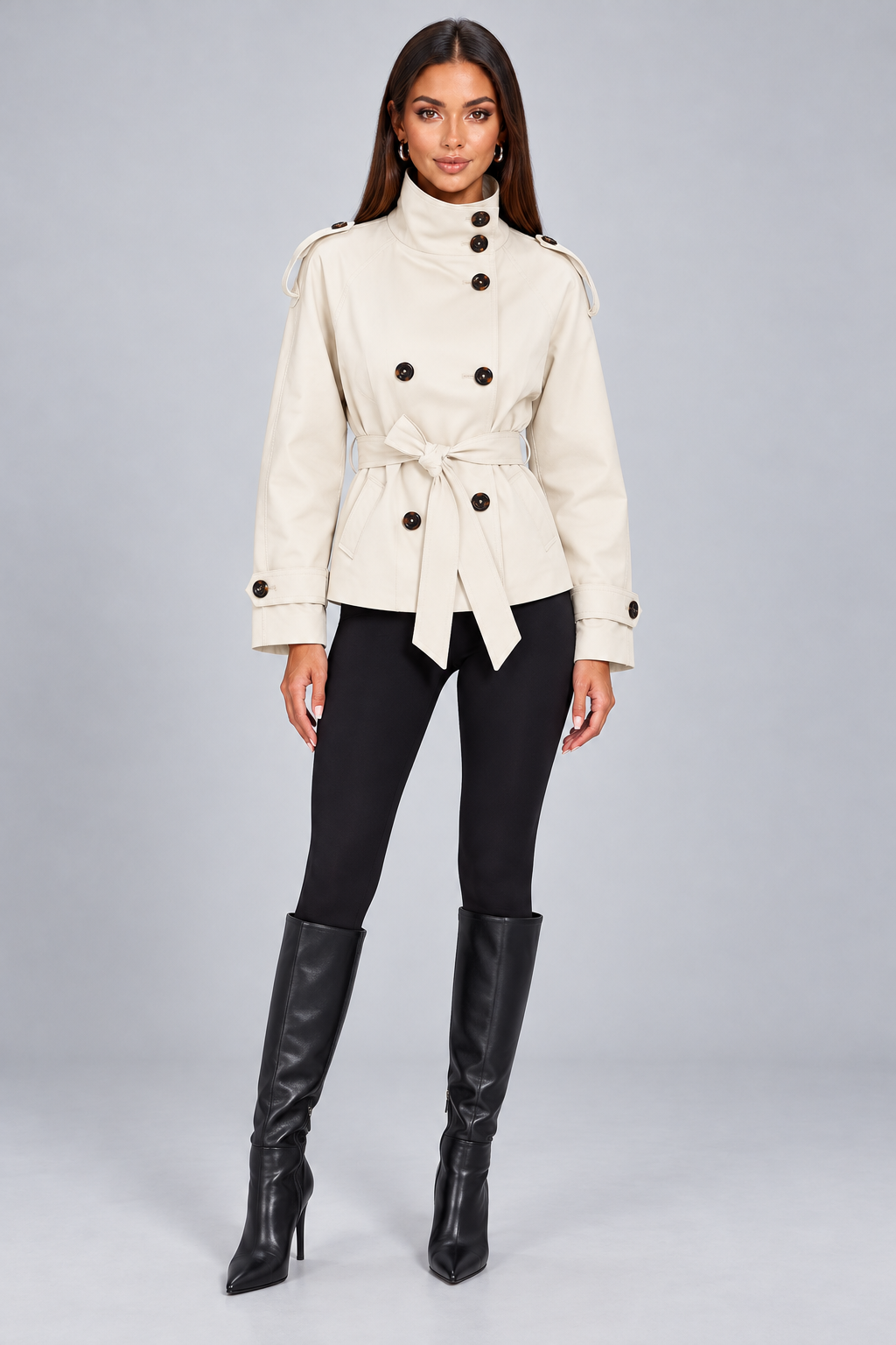 Double-Breasted Short Trench Coat