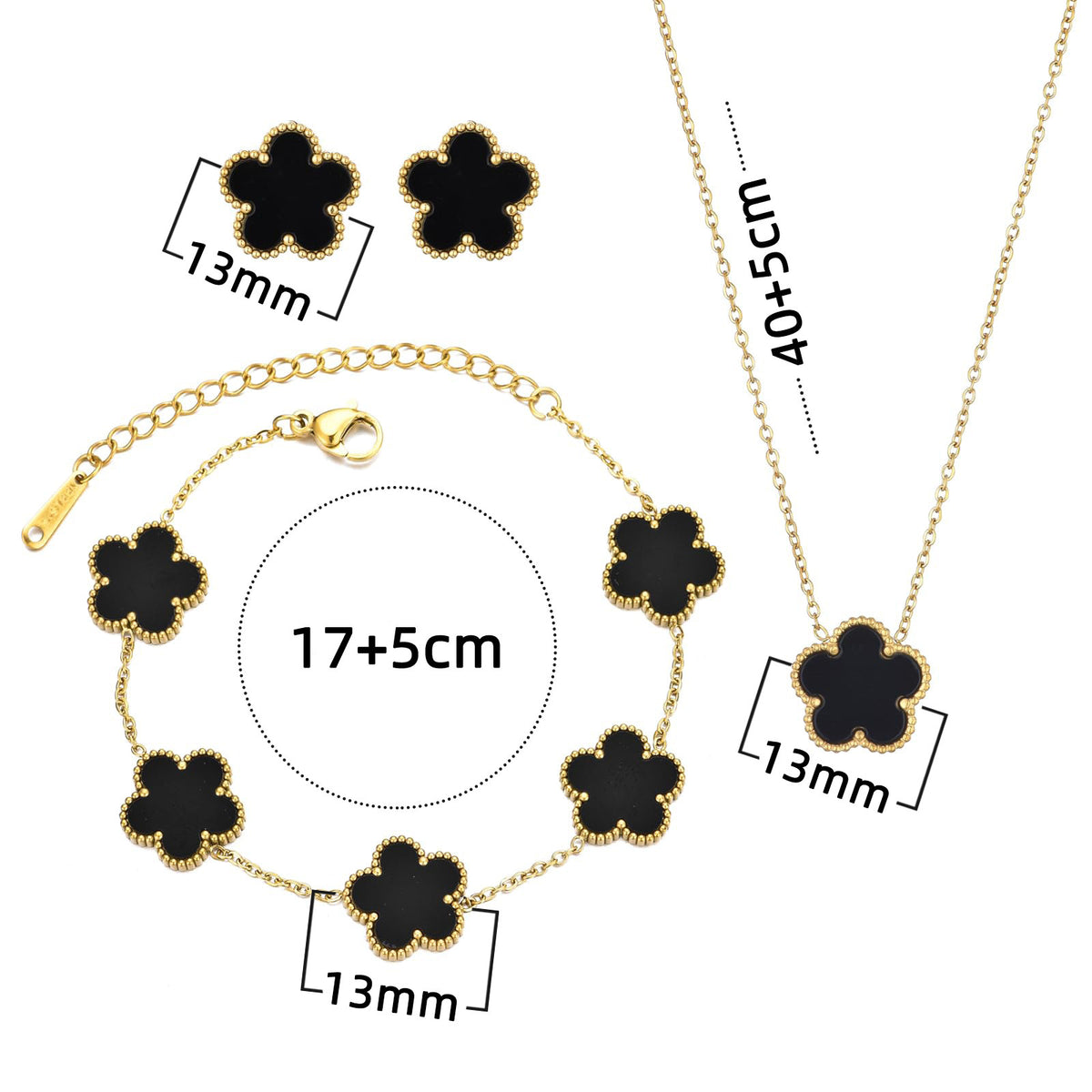 Clover Earrings, Bracelet, Necklace Set