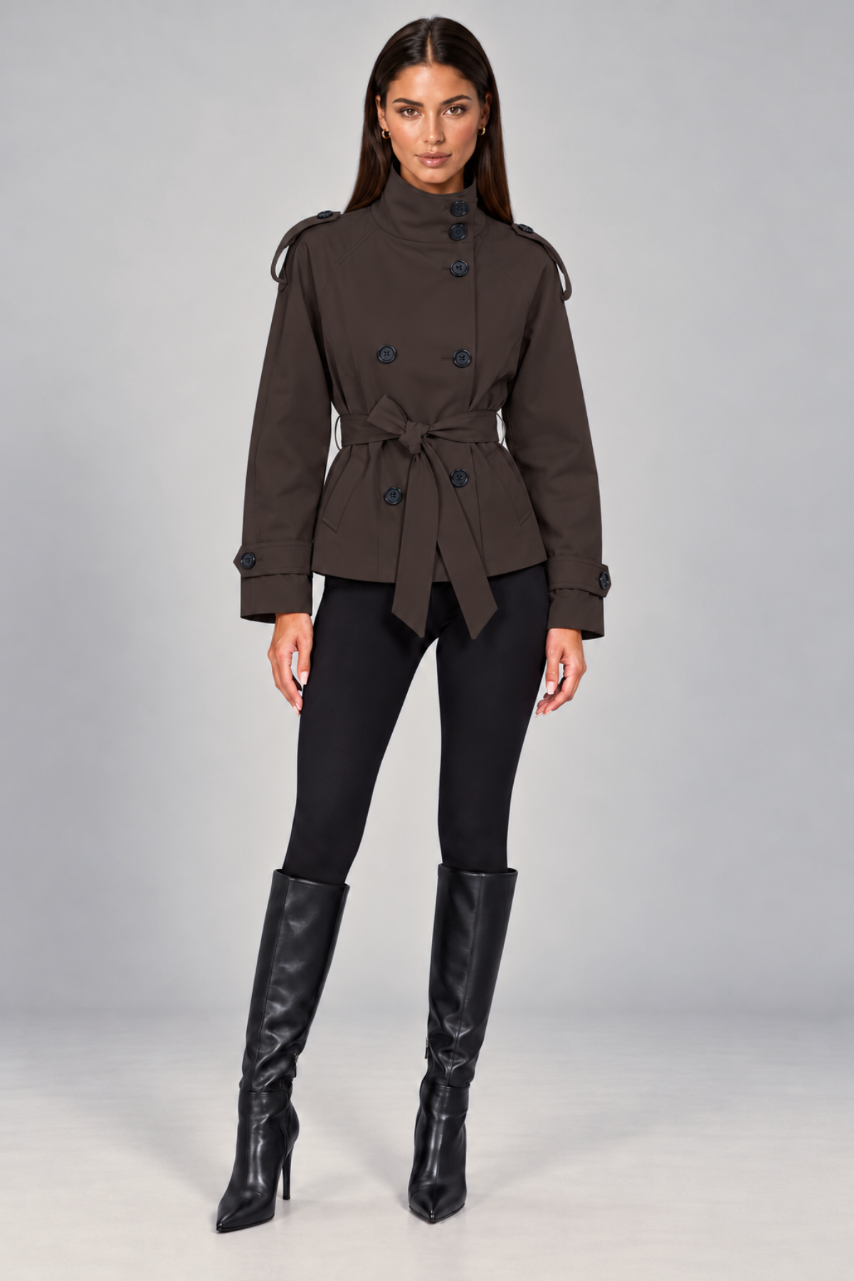 Double-Breasted Short Trench Coat