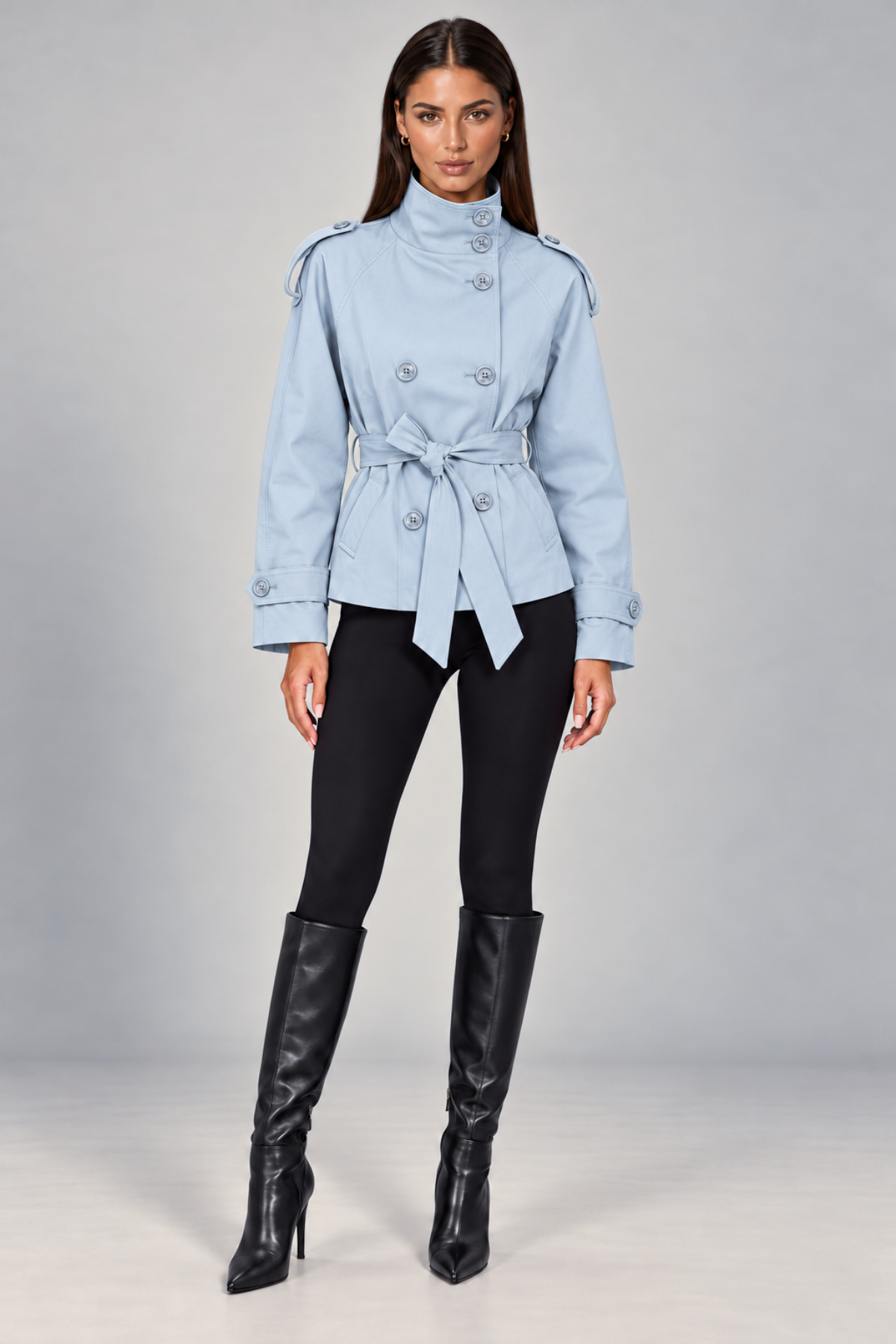 Double-Breasted Short Trench Coat