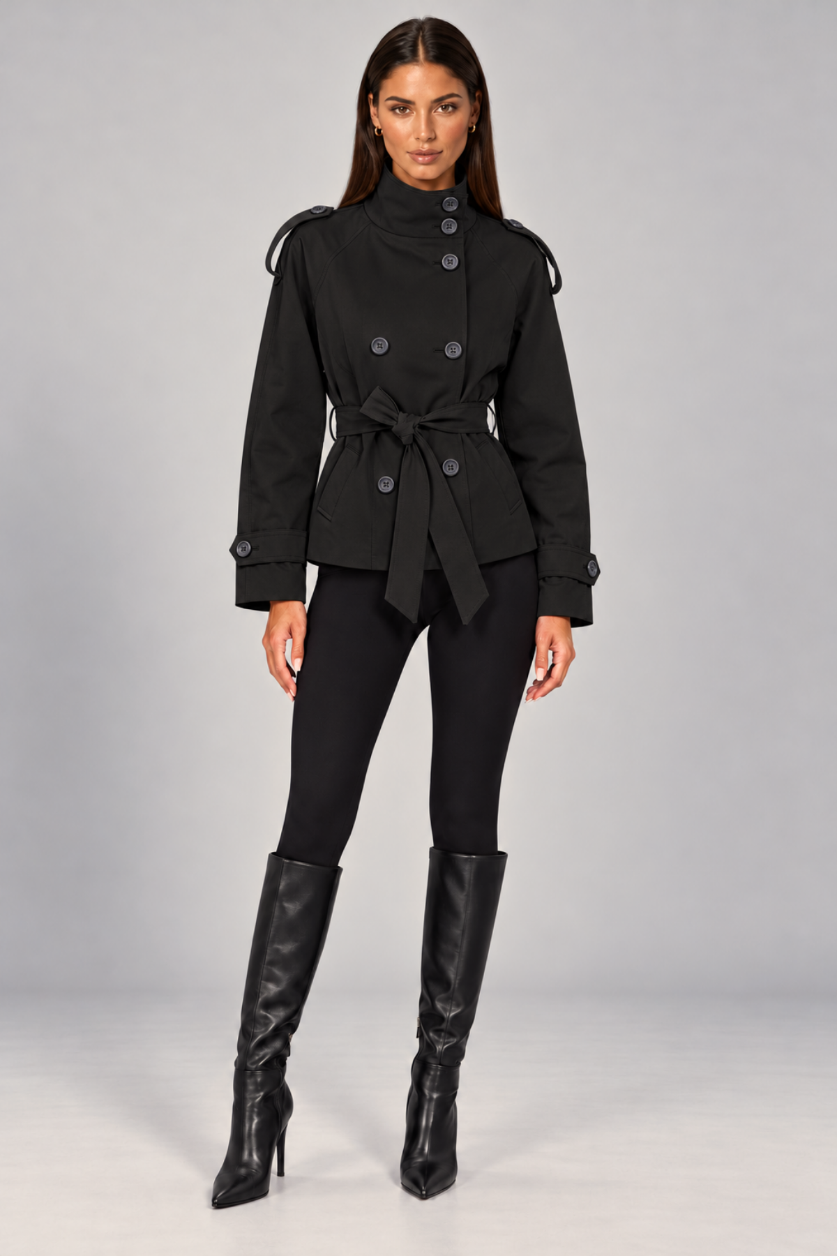 Double-Breasted Short Trench Coat