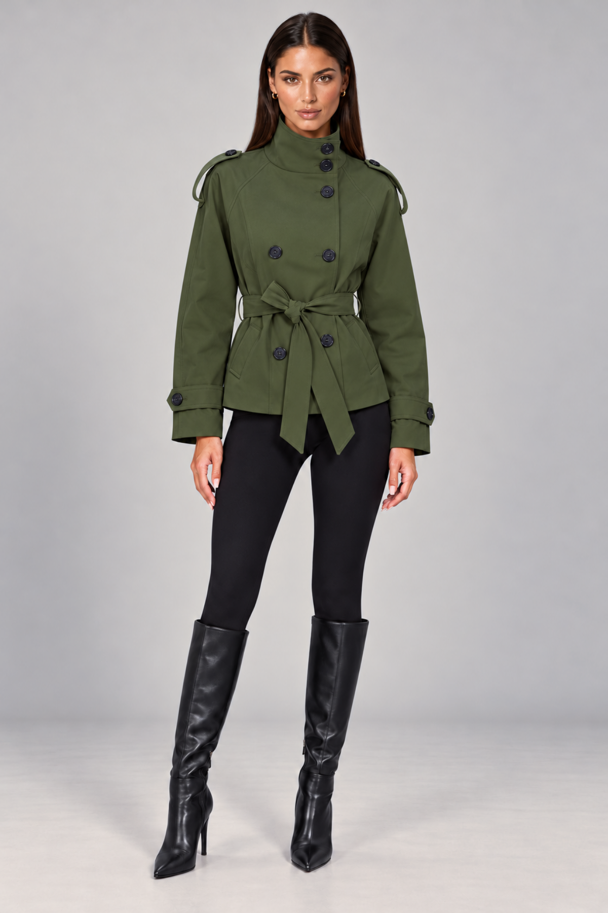 Double-Breasted Short Trench Coat