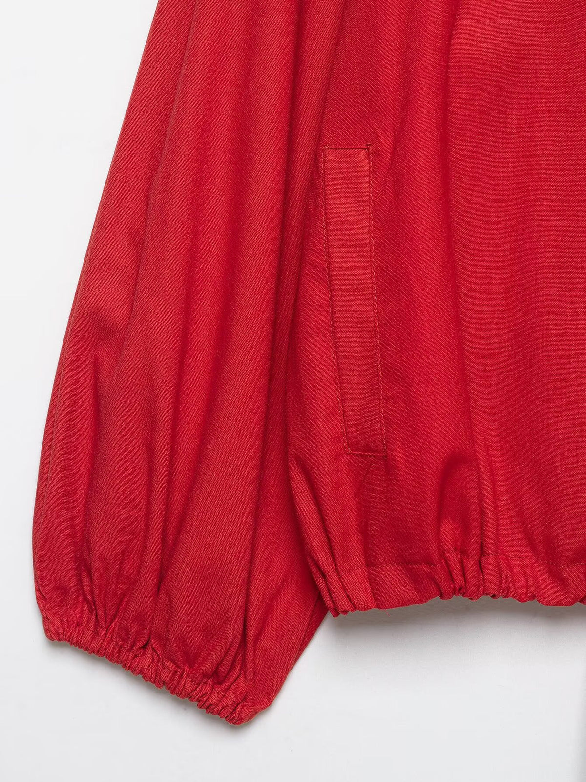 Red stand collar jacket back view