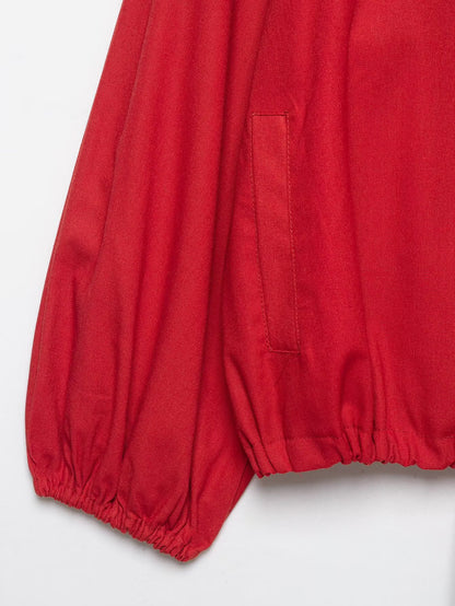 Red stand collar jacket back view