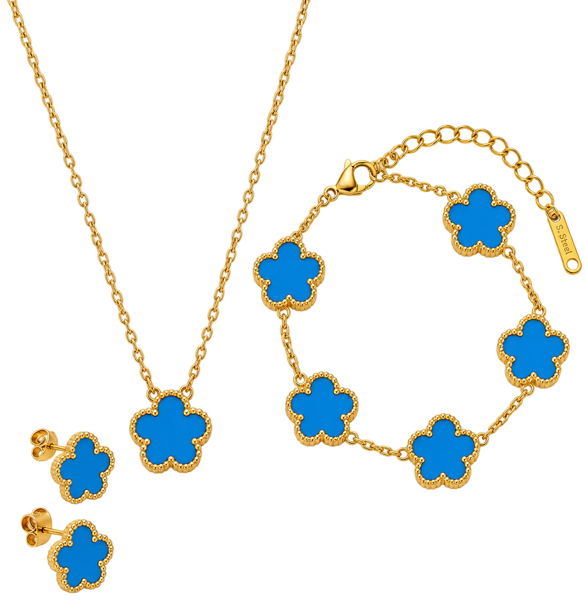 Clover Earrings, Bracelet, Necklace Set