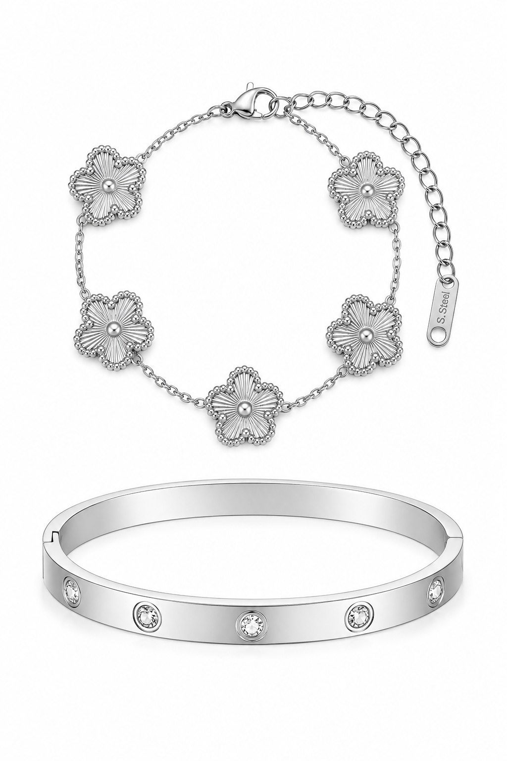 Titanium Steel Clover/Bangle Bracelet