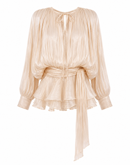 Kailey Chiffon Drape Balloon Sleeve Dress