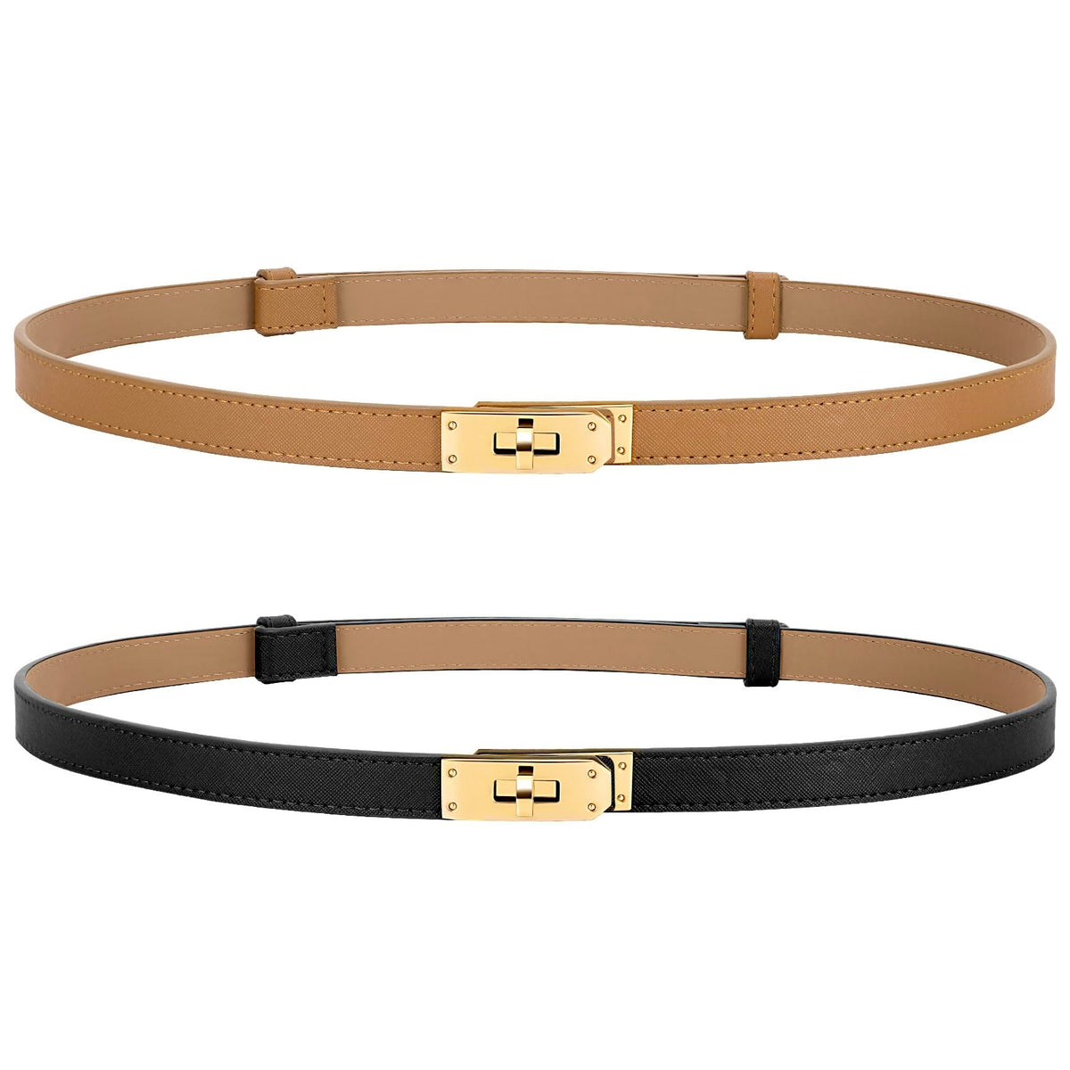 2-Pack Turn Lock Leather Buckle Belt Set