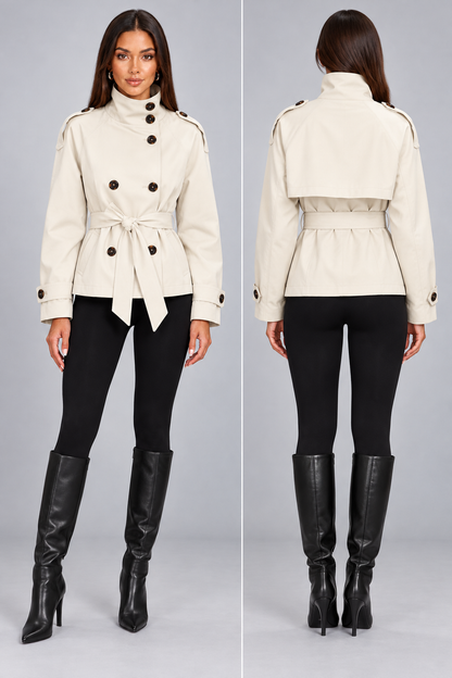 Double-Breasted Short Trench Coat