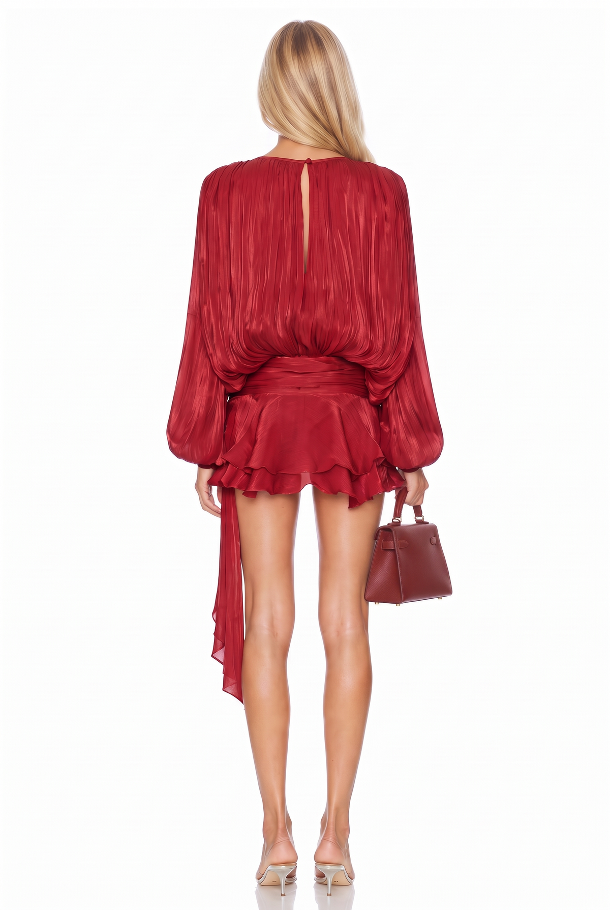 Kailey Chiffon Drape Balloon Sleeve Dress