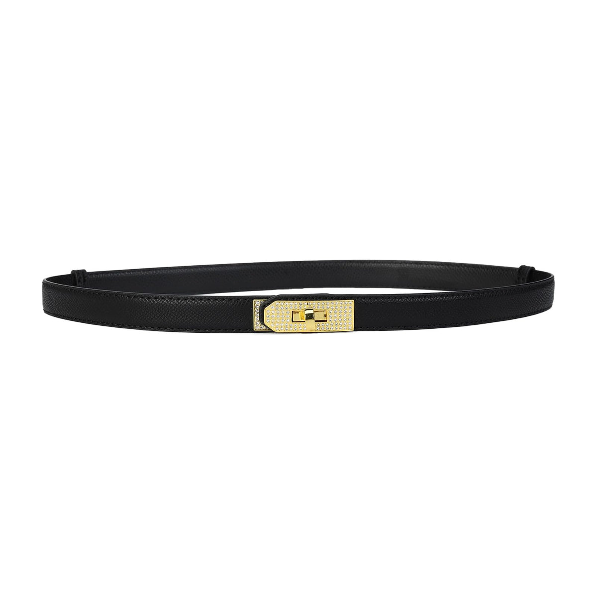 Rhinestone Turn Lock Buckle Adjustable Leather Belt