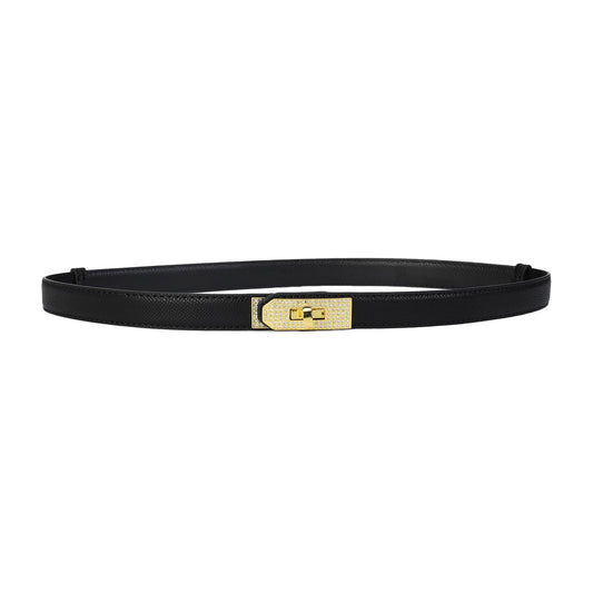 Rhinestone Turn Lock Buckle Adjustable Leather Belt