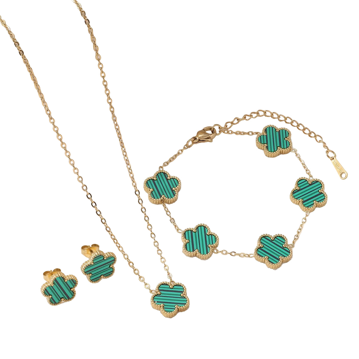 Clover Earrings, Bracelet, Necklace Set